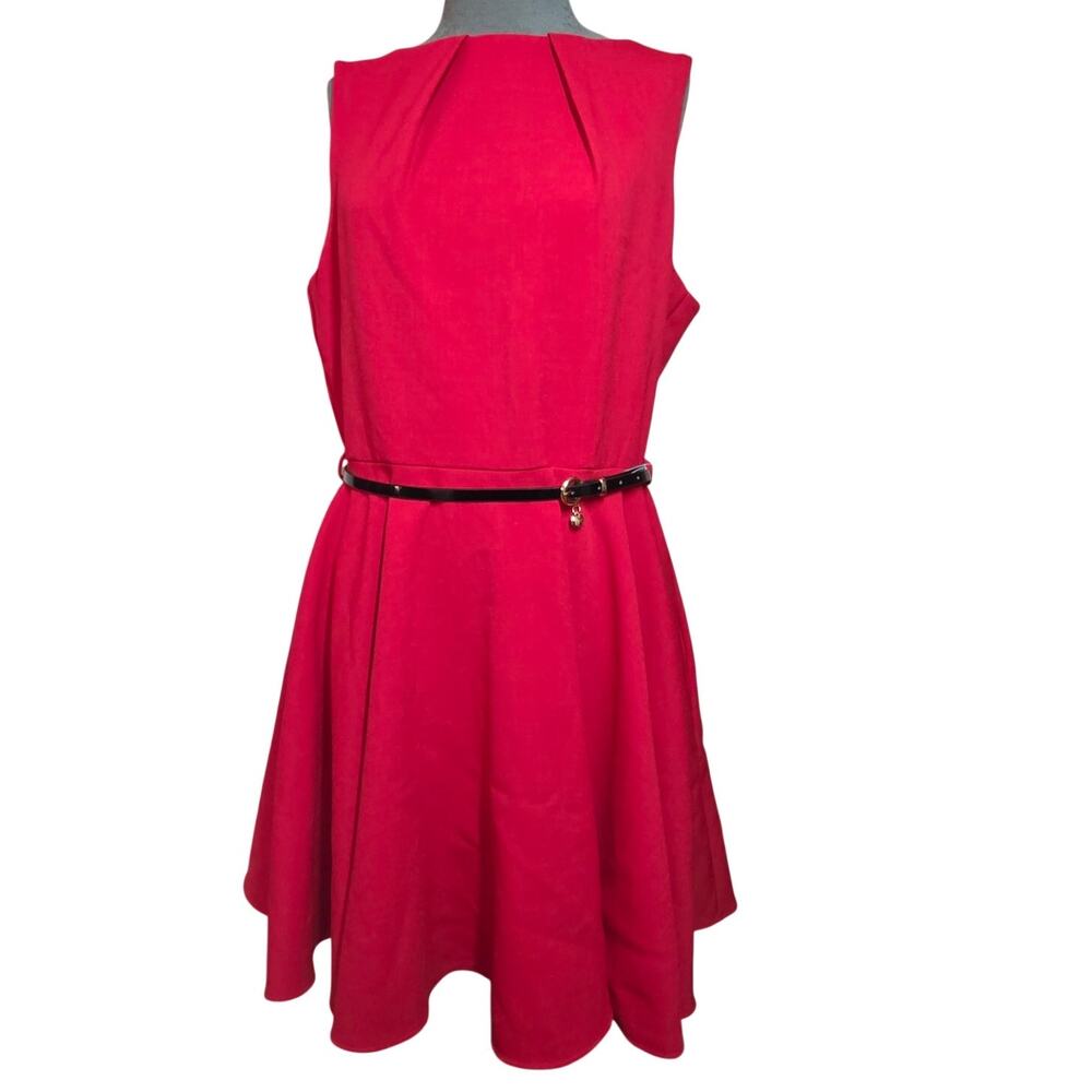 Red Sleevless Belted Dress with Pockets Size 12 New with Tag